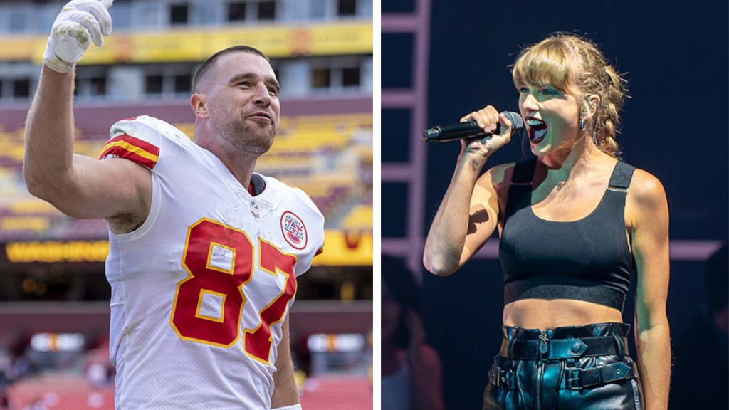 Travis Kelce & Taylor Swift Photo by Raph_PH, HAIMO2210722 (30 of 51) (52232595478) Cropped, CC BY 2.0 , Photo by All-Pro Reels from District of Columbia, USA, Travis Kelce (51616130199), CC BY-SA 2.0